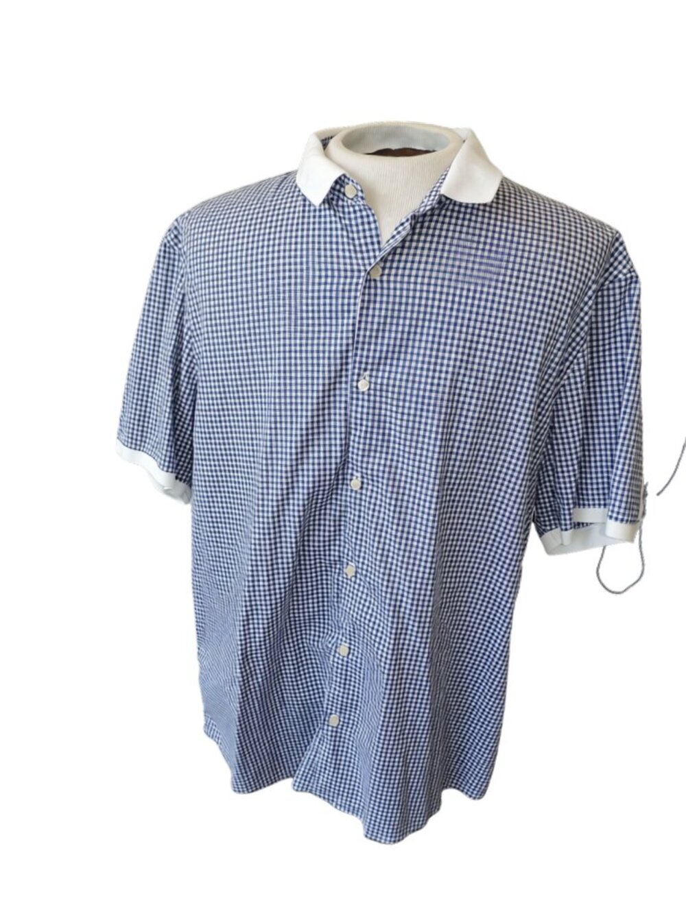 Michael Kors Blue and White Gingham Short-Sleeve Button Shirt